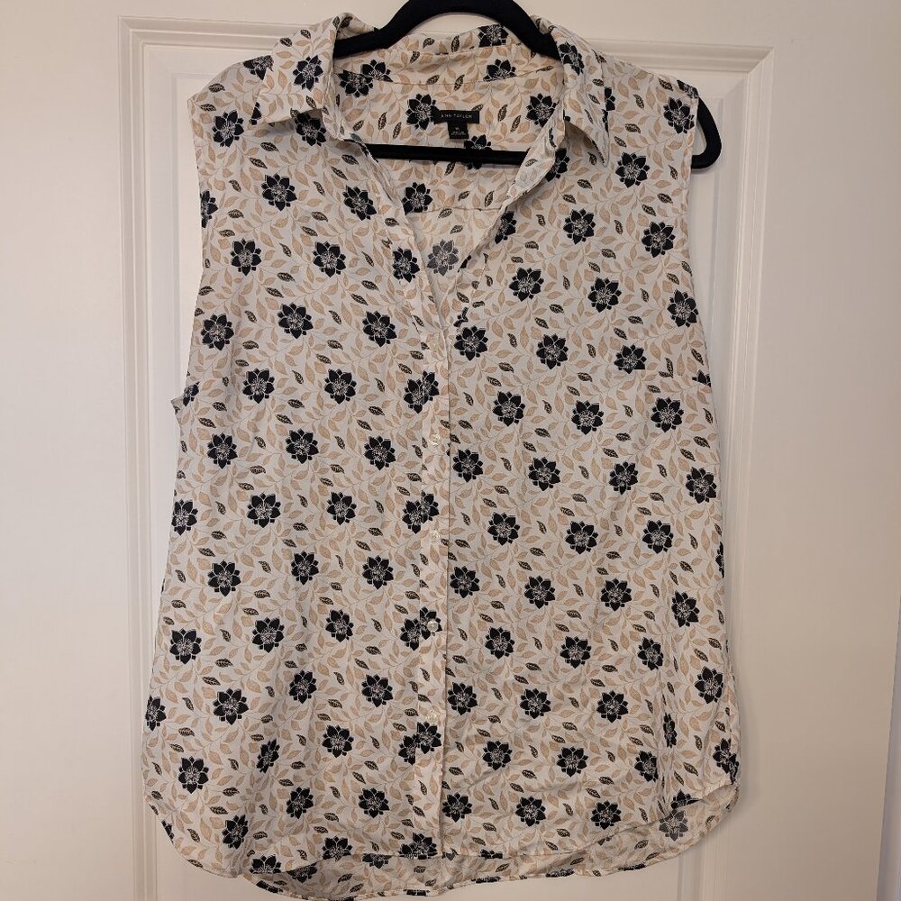 Ann Taylor Floral Print Sleeveless Blouse, Size XL, Wear to Work/Office